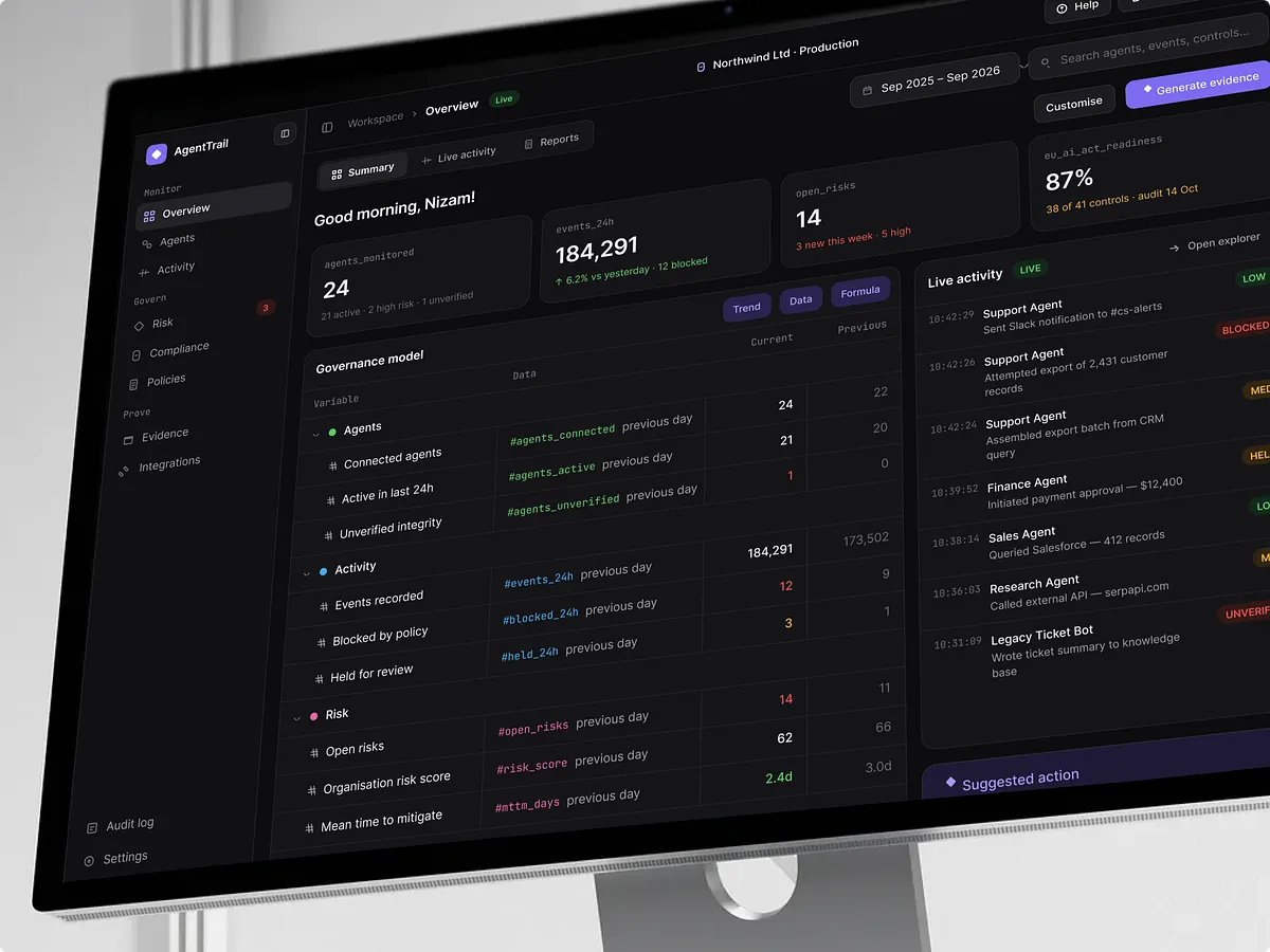 AgentTrail governance and audit dashboard teaser