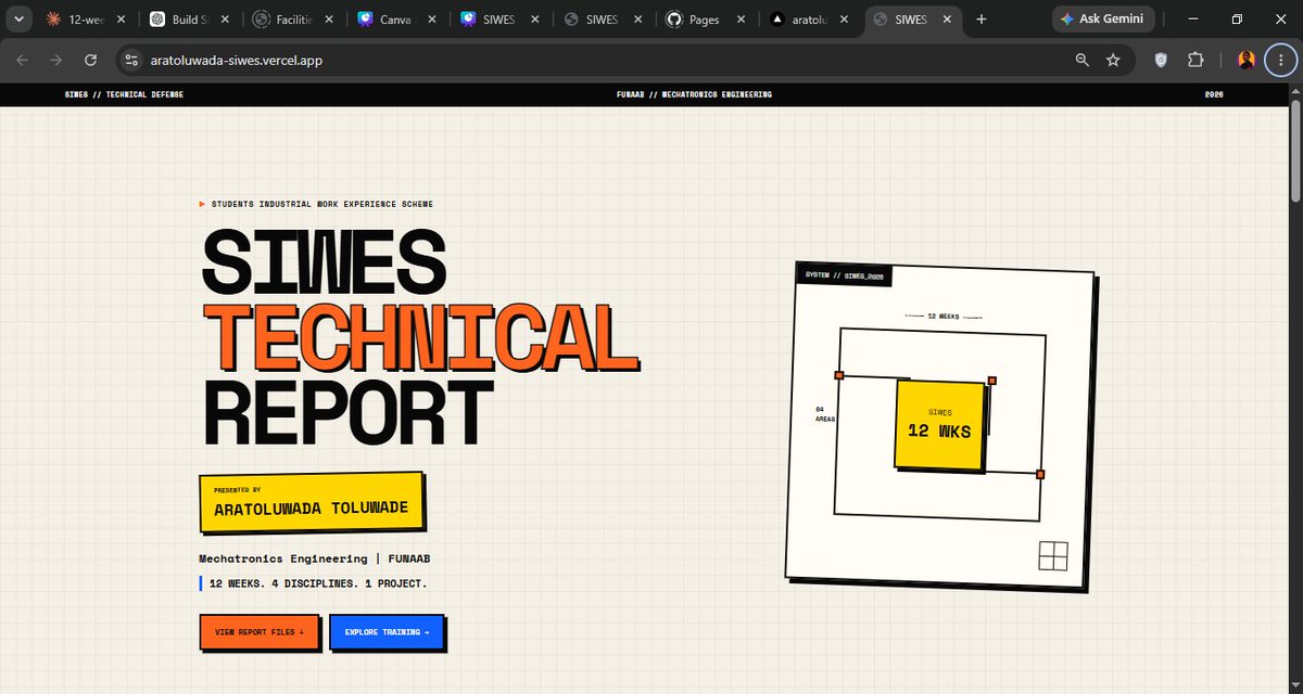 TAG_Degen's tweet photo. I'm defending my SIWES today after 3 months at @sqicict . So I decided to create a website to show the highlights of my training. You can view and download my technical report and my presentation slides!
It's live at https://t.co/GeePrJafNv
#SQI #SIWES #MostVisible https://t.co/KJB7eTohRA