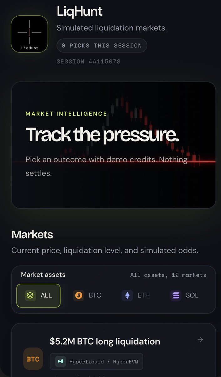 Liq_Hunt's tweet photo. Whale positions are on every screen now. When one is about to blow, all you can do is watch.

LiqHunt is where you play it. Pick the whale. Liquidated or survives. https://t.co/uA9MzekYTc