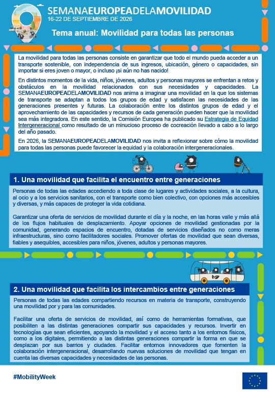 InfoCnae's tweet photo. ¡Llega la Semana Europea de la Movilidad! 🌍 Del 16 al 22 de septiembre de 2026 nos sumamos al lema “Movilidad para todas las personas” 🚍🚶‍♀️.

Hagamos posible un transporte sostenible, accesible y eficiente para todos los grupos de edad y capacidades. 🤝✨ #SEM2026 https://t.co/yUDrXUJzRz