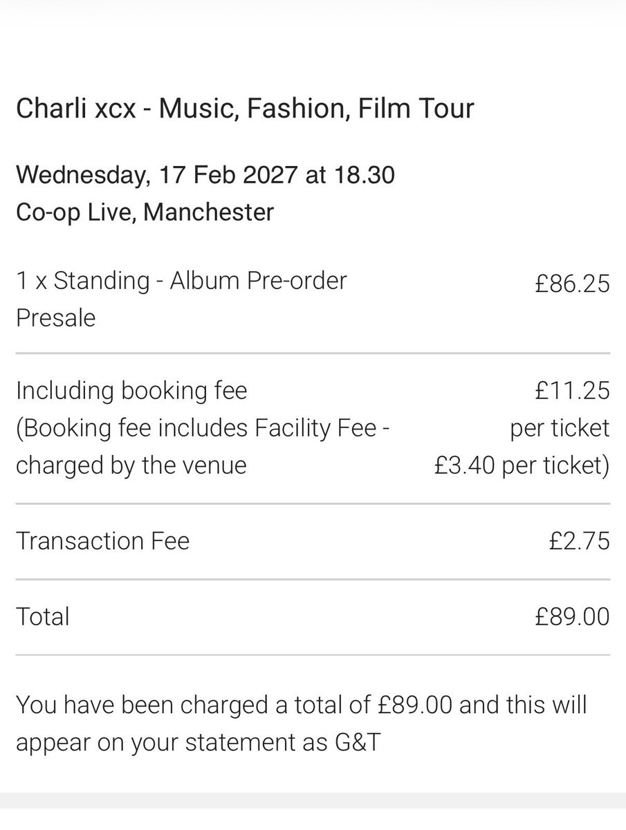 superscarstar's tweet photo. Charli xcx Manchester standing price incase anyones curious https://t.co/MWUA608fR4