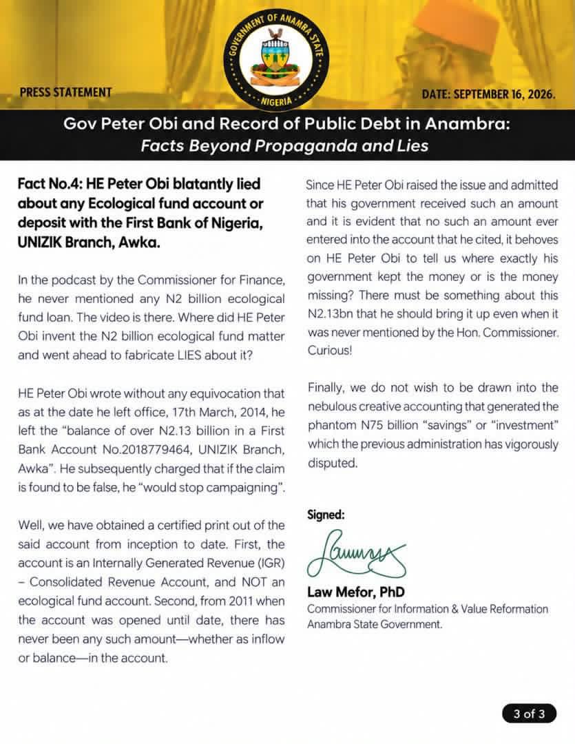 abdullahayofel's tweet photo. JUST IN: Anambra State Government expose Peter Obi’s lies: Peter Obi Borrowed, Left Debts; Audit Uncovers Missing Ecological Fund.

Omo Obi is a gbajue oo, Read 👇🙆😳 https://t.co/5AkkjCeGm9