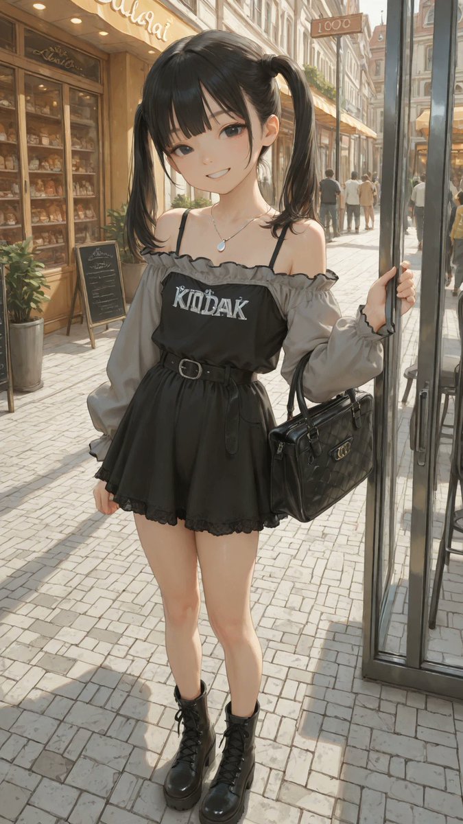 AliceLavli's tweet photo. モノトーンガーリーパンクの衣装プロンプトをどうぞ✨
outfit only, strict garment structure, strict color placement, black-and-white layered mini dress, pure-white off-shoulder chiffon blouse underneath, wide gathered ruffled neckline across the shoulders, long loose balloon sleeves, elasticated wrists with small white ruffled cuffs, small black ribbon bows at both upper arms, solid-black satin camisole bodice with thin straight shoulder straps and a soft V-neckline, fitted black waist belt with a small rectangular silver buckle, short high-waisted black flared skirt ending at the upper thighs, narrow black lace trim along the hem, black lace-up ankle boots with chunky platform soles and block heels, fair porcelain skin with cool pale undertone