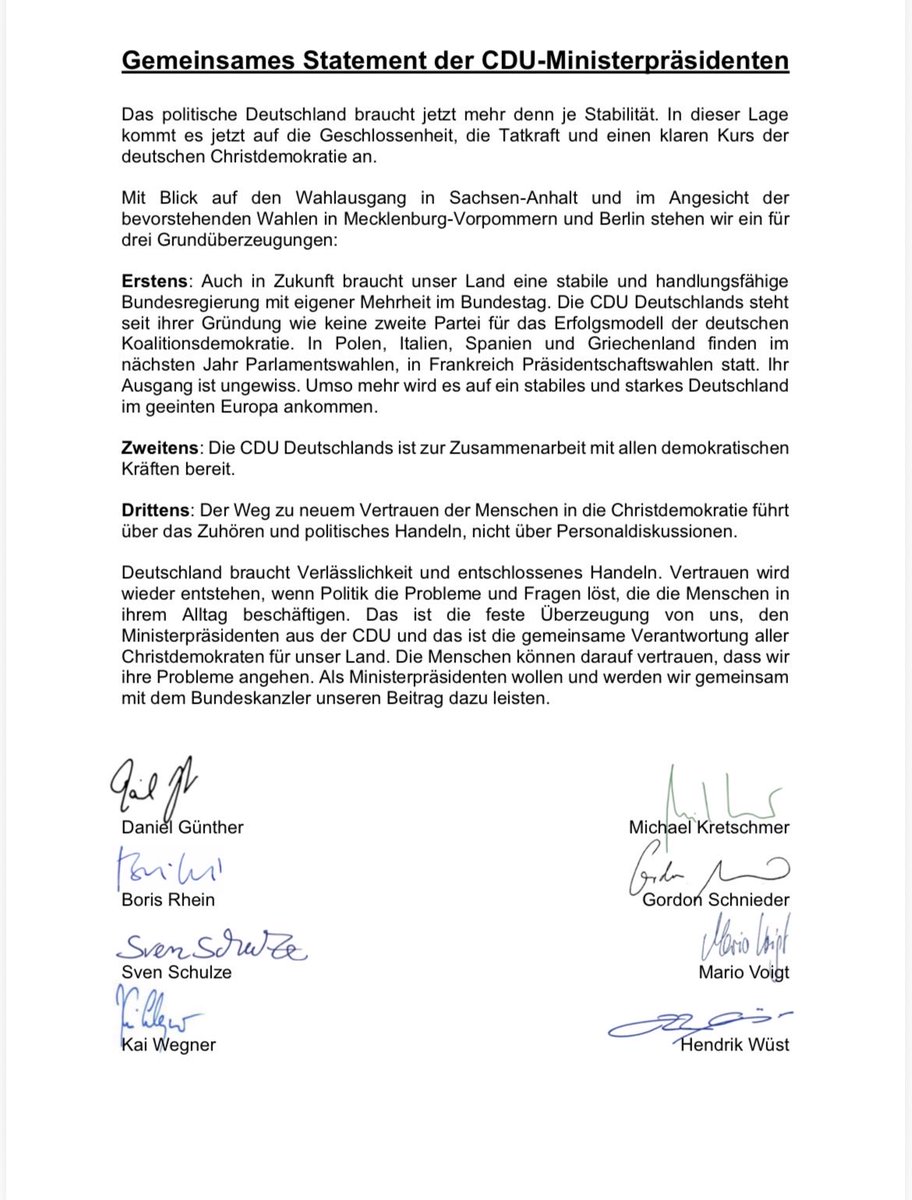 R_Buchsteiner's tweet photo. Solidarität mit #Merz. Die Ministerpräsidenten der CDU stützen den Kanzler. Diese Erklärung sei nicht über Nacht entstanden, höre ich @POLITICOEurope https://t.co/UmowFlNnbM