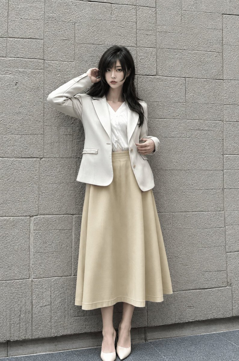 Marinybyew's tweet photo. 浅色系的优雅，适合安静的城市街角。
#OOTD #每日穿搭 #轻熟风 #西装半身裙 #街拍写真 #氛围感人像 https://t.co/hN7x2zqRGp