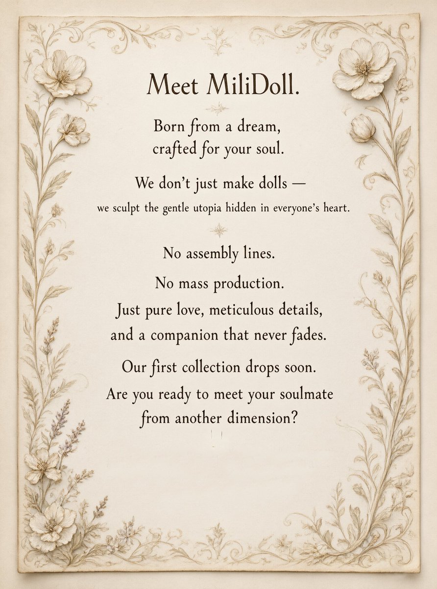 Milidoll12's tweet photo. Something beautiful is coming.
MiliDoll — where dreams become real.
Stay tuned.

#MiliDoll
#ArtDoll
#LoveDoll https://t.co/ma5e5LmPf2