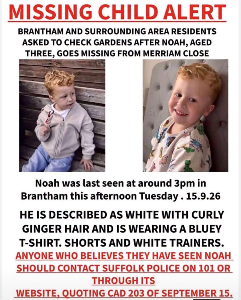 BranthamAth's tweet photo. SEARCH UPDATE - NOAH

Police have held a short briefing at the Village Hall. The police community coordinator team are currently being briefed and will be coordinating the search, with a further update hoped for mid-morning.

Praying for Noah 🙏 https://t.co/MNwMSIlxtT