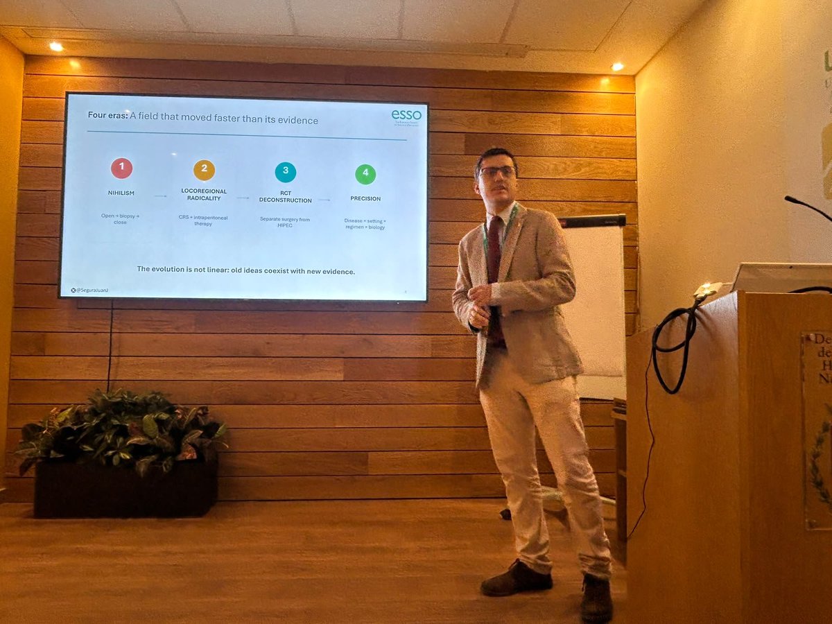 SeguraJuanJ's tweet photo. Yesterday I joined the faculty of the @ESSOweb European course on peritoneal surface malignancies, discussing the evolution of peritoneal carcinomatosis treatment.
My key message: HIPEC is not one intervention. Which treatment, for whom, when, and in which disease?
#CRS #HIPEC https://t.co/eM2tNN5wif