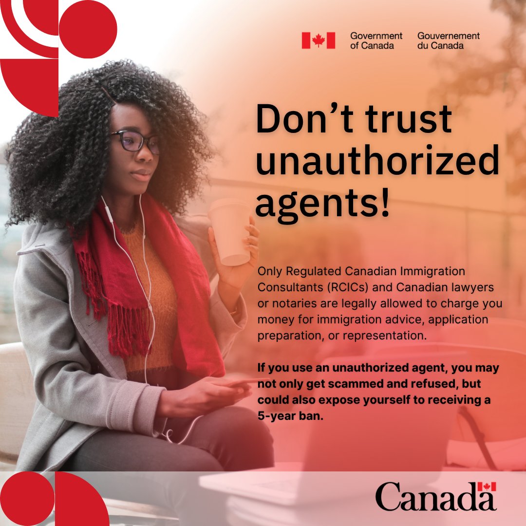 CanHCNigeria's tweet photo. Using an agent for your Canadian visa application?

Review what is submitted in your name and check IRCC information yourself. No agent can guarantee approval.

Paying for immigration advice? Check your representative is authorised:https://t.co/jIxFMHgcV5

#CanadaInNigeria #IRCC https://t.co/VisyugsbQv