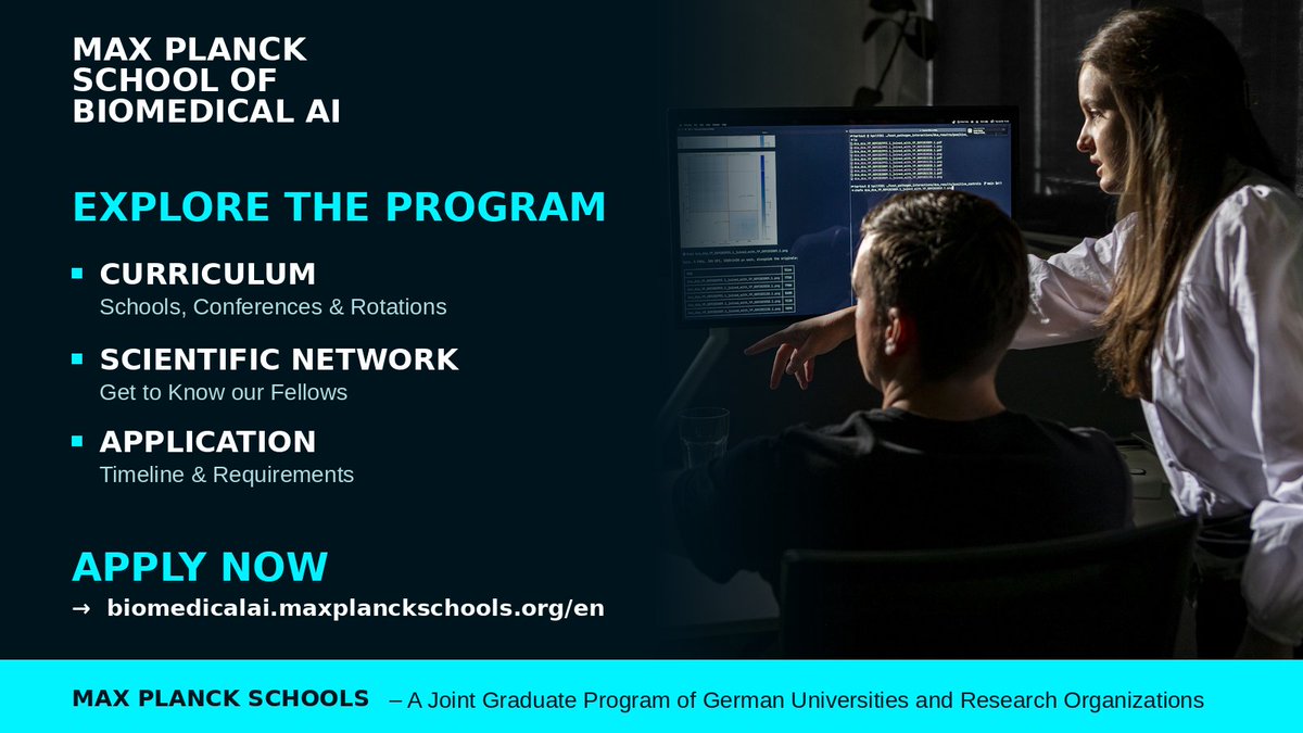 mps_bmai's tweet photo. Your PhD at the intersection of AI and biology!
Develop new AI approaches, grow as a researcher, and connect across 30+ research groups in Germany.
🗓️ Apply by 1 Dec 2026
🎓 Start Sept 2027
🔗 https://t.co/lMHQnR3Hrs
#maxplanckschools #AI #MachineLearning #PhD ©Axel Griesch/MPS https://t.co/aWofOufNz1