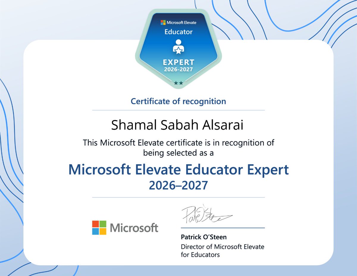 shamalsarai's tweet photo. I’ve been selected as a Microsoft Elevate Educator Expert 2026–2027 🎉
This recognition celebrates how I use Microsoft tools and AI to reimagine teaching and learning — empowering educators and students for an AI‑driven future.
#MicrosoftElevate #EducatorExpert #AIinEducation https://t.co/7MBLtxsGZf