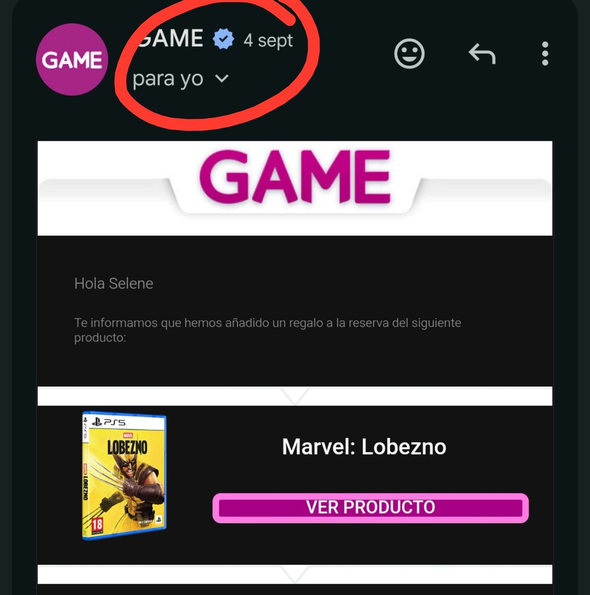 selenecky's tweet photo. @VideojuegosGAME  hice la reserva con ustedes del juego de Lobezno en 25 de junio, el 4 de septiembre me llega un correo que mi compra tiene un regalo y ahora me decís que no obtengo nada que el regalo era el DLC que ya estaba incluido en mi compra esto que es un cachondeo. https://t.co/dHVldlpz4H