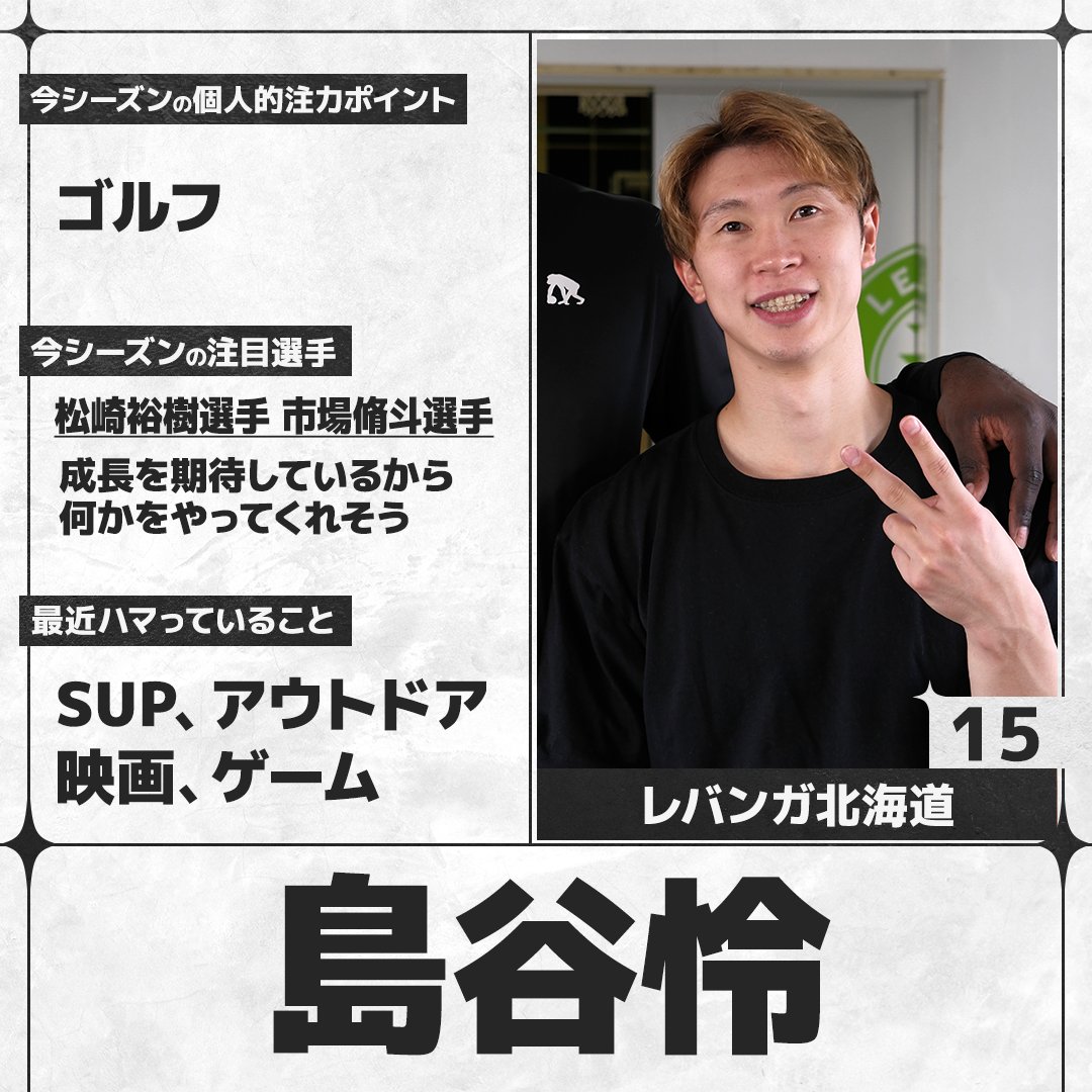 sn_basketball's tweet photo. ／
#Bリーグ 開幕まであと5日🏀
＼
B.PREMIERの選手にアンケートを実施。各選手の回答をお届けします！

#レバンガ北海道 #島谷怜（@levangakousiki）

全選手の回答はこちら👇
https://t.co/wGzCQ43Raf https://t.co/O5UsefHQbS
