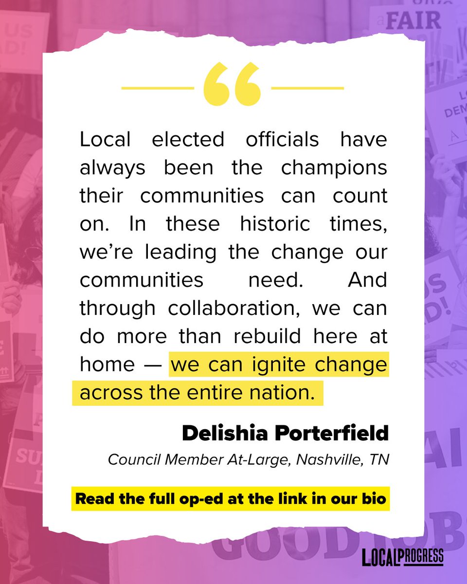 LocalProgress's tweet photo. Co-governance helps local electeds build power &amp; uplift community voices. 

LP member Delishia Porterfield, TN Council Member, published an op-ed on co-governance's future as part of the "Case for Co-Governance" series with Race Forward &amp; Partners for Dignity. https://t.co/bUt4vN2JNt