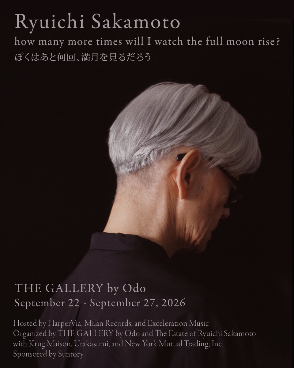 ryuichisakamoto's tweet photo. To celebrate the first English translation of Ryuichi Sakamoto’s autobiography, Music Sets You Free, THE GALLERY by Odo is honored to present a special exhibition celebrating the life and work of the legendary composer, musician, and artist.

Sakamoto shared a special connection with Chef Hiroki Odo during his time at Kajitsu. While he admired the beauty and refinement of Chef Odo’s cuisine, he found the restaurant’s music less to his taste. In response, Sakamoto offered a personal gift: a playlist he had created himself for the restaurant.

The playlist remained part of the restaurant’s atmosphere for months, before the story was featured in The New York Times and subsequently shared around the world.

That connection between Ryuichi Sakamoto and Chef Hiroki Odo continues to resonate today through the spaces and experiences Chef Odo has created in New York.

We're honored to celebrate Sakamoto's autobiography at THE GALLERY by Odo.

September 22–27, 2026
*24th (Thu) dinner is closed for private event
Lunch & Dinner Daily

Reserve at https://t.co/upbgTDK2X0

.
#ryuichisakamoto
#hirokiodo
#thegallerybyodo
#musicsetsyoufree
#exhibition