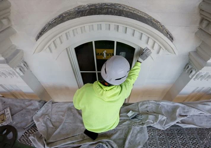 SCNortonMa's tweet photo. Wheaton College in #Norton is stripping 177 years of paint from Mary Lyon Hall as part of a donor-funded restoration aimed at repairing and preserving the historic building’s original wood exterior. https://t.co/Cv4tmaAk6U https://t.co/dbV34WdICX