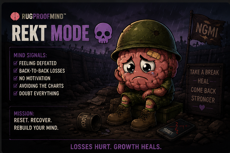 rugproofmind's tweet photo. What’s Rekt Mode?

When everything starts looking like a threat.
One dump. One headline. One wick.

The next candle already feels fatal.
Not who you are.

A snapshot of how the room can look today.
The market is volatile.
Your next tap doesn’t have to be. https://t.co/wUCrjTbhLL