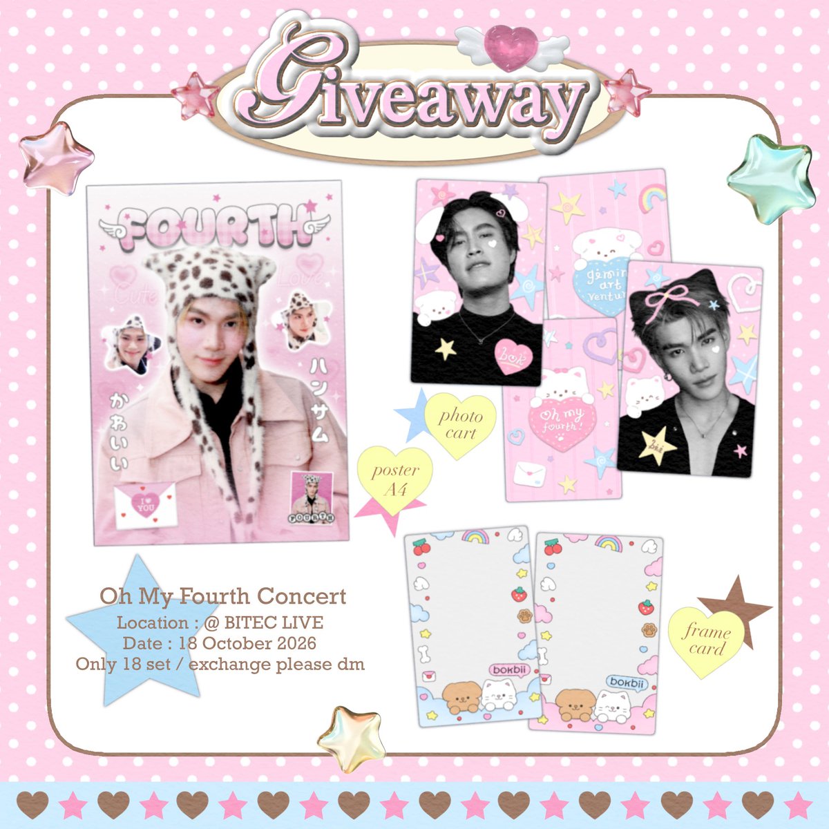 babimabear's tweet photo. 𝓹ls kindly rt ⊹🥣 🎀. ݁𖦹₊ ⭐️  
 giveaway #FourthConcert  ꒰ᐢ. .ᐢ꒱ ♡ ྀི 

    🐰𓈒 ݁⋆ only 18 sets つ♡⊂
Date : 18 October 2026 | time : tba 
L♡cation  : @ bitce live 𓂂♡ 🏹 🐈 

* m𖦹re details in mention 𓂃💬꙳⋆
#Fourthnattawat #โฟร์ทณัฐวรรธน์ https://t.co/JHtTlGorAU