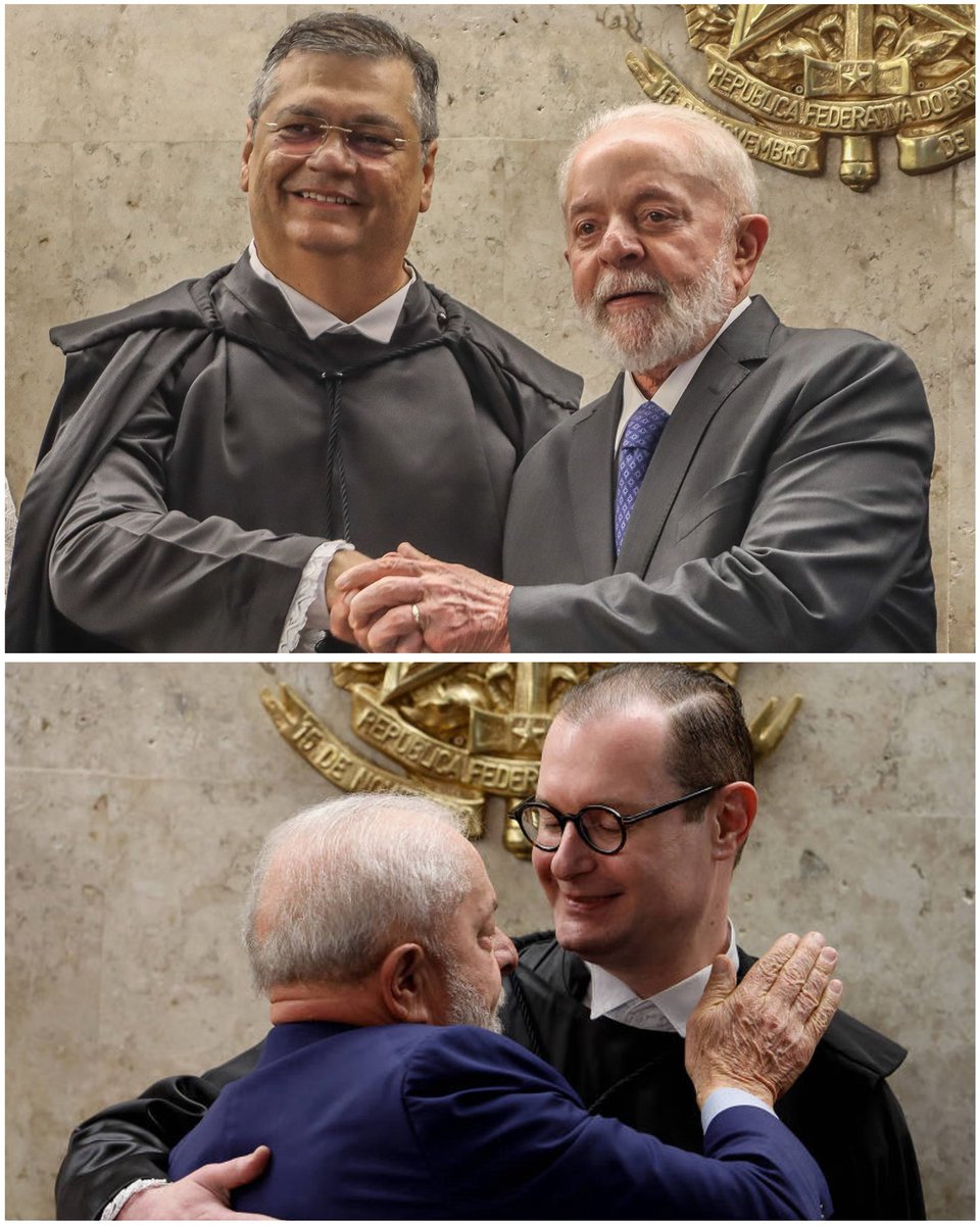 BolsonaroSP's tweet photo. O advogado de Lula (Zanin) e o terrivelmente comunista (Flávio Dino) foram decisivos ontem para acobertar os crimes de Moraes. Em comum, ambos foram indicados por Lula.

Se for reeleito, Lula vai botar mais 4 ministros da mesma laia no STF. E aí, como ficará a censura? Prisões políticas? Interferências no Congresso sem jamais ter recebido um voto popular? Você ficará confortável para protestar nas ruas?

Lembre disso. O Brasil e suas liberdades estão acima de quaisquer outras disputas. @FlavioBolsonaro é 22.