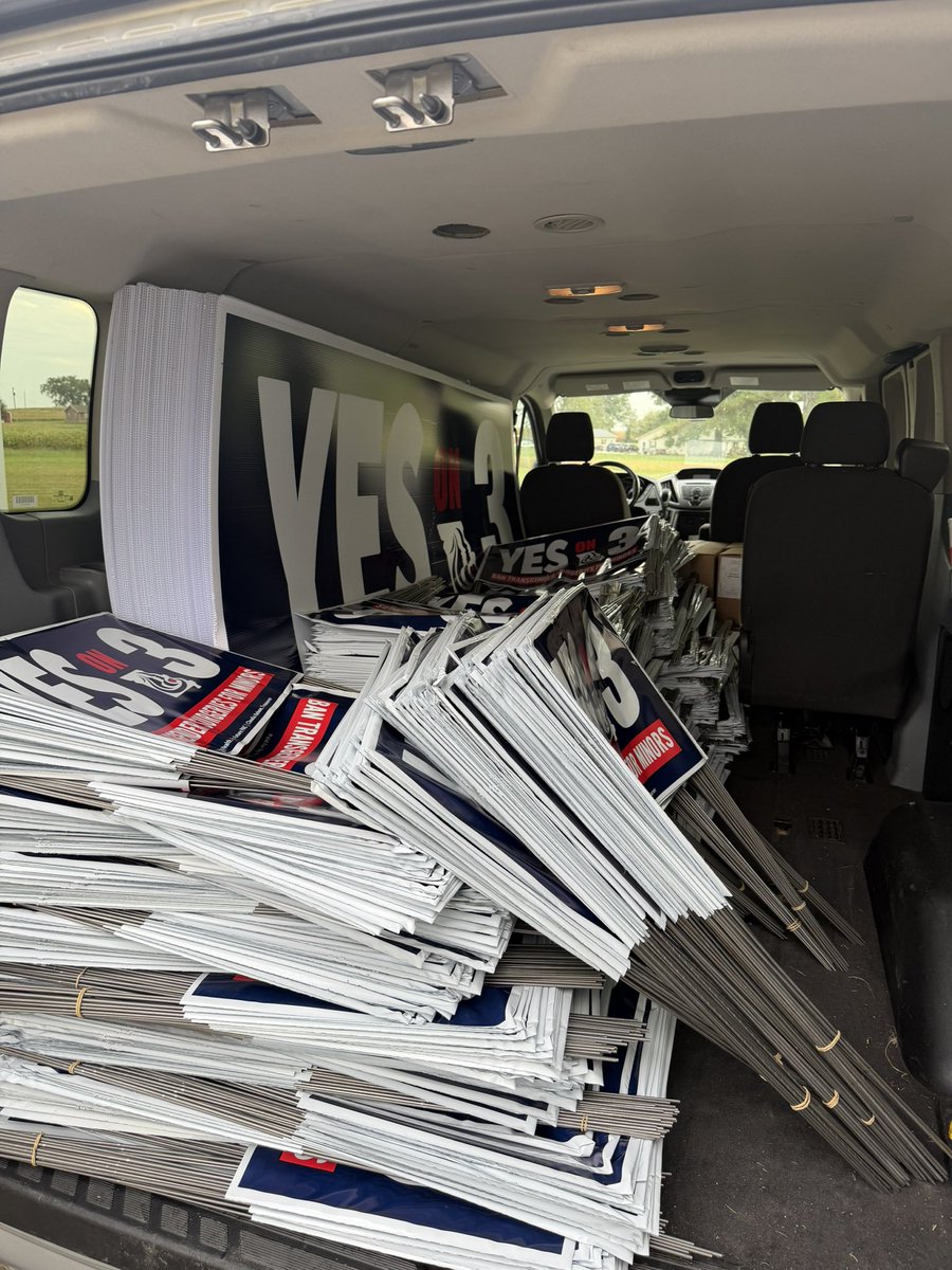 TheTomEstes's tweet photo. Another load of #YesOn3 signs going around the state! We’re going to permanently end transgender surgeries for children. Let’s do this! https://t.co/1nBwMRda54