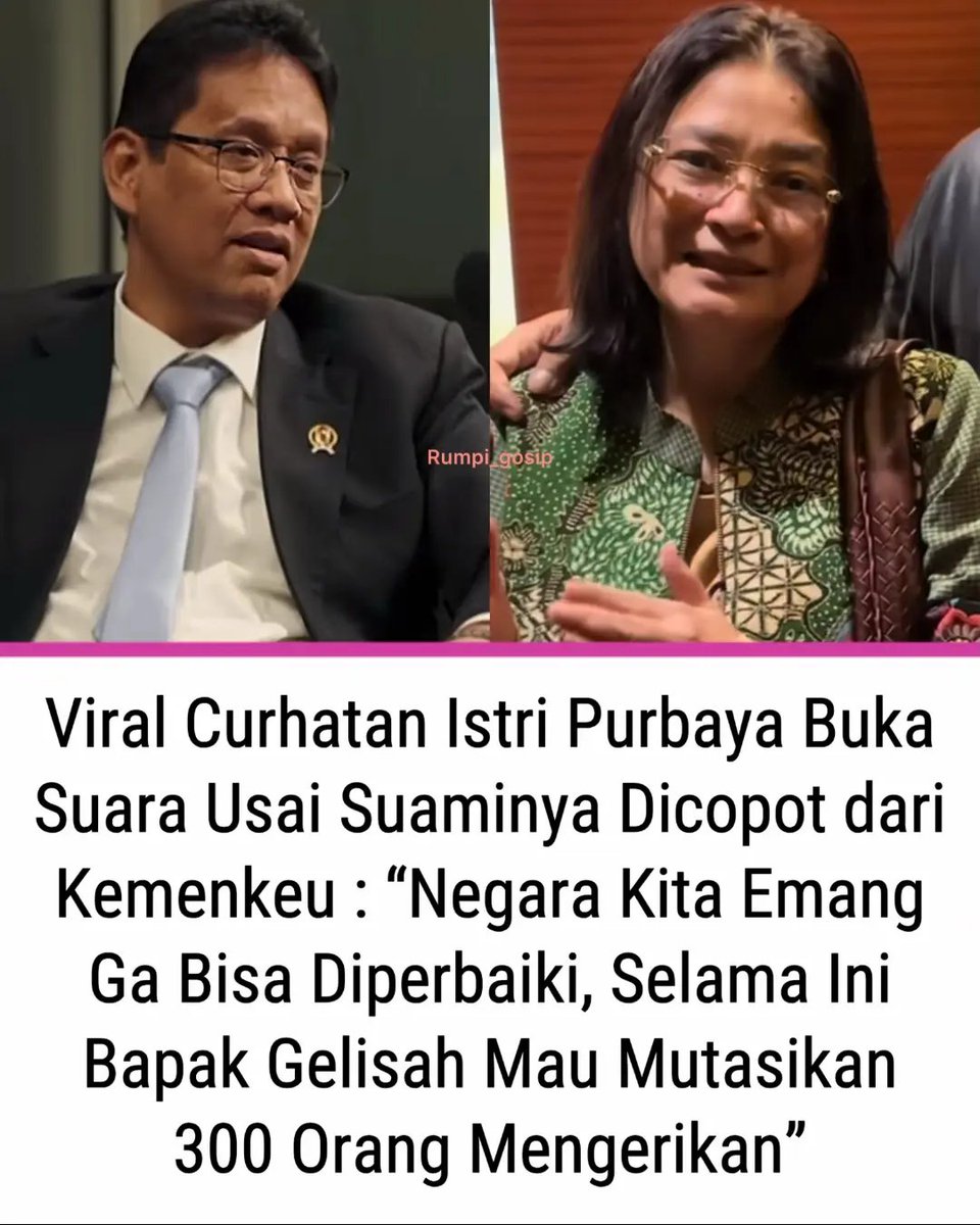 NenkMonica's tweet photo. Kita sering melihat pejabat dicopot dari layar kaca. Kita lupa, di belakangnya ada seorang istri yg melihat suaminya berjuang jujur di tengah sistem yg katanya... memang susah diperbaiki.

Dia bukan menangisi kehilangan jabatan. Dia menangisi betapa mahalnya harga sebuah kejujuran di negeri ini.