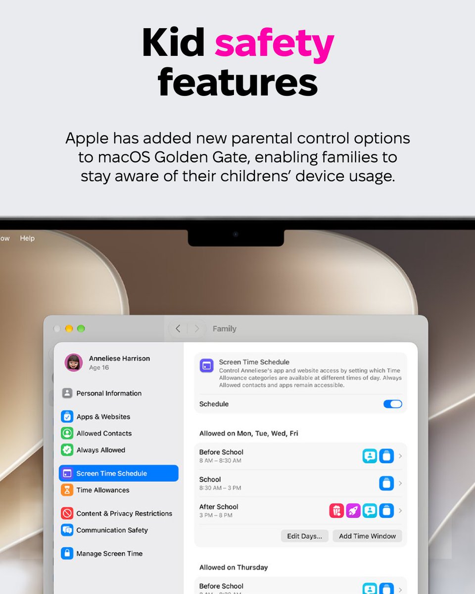 MacPaw's tweet photo. macOS Golden Gate is here 🌉

A smarter Siri. App schedules that work around your kids' day. Photo edits you couldn't make before.

We've covered every major update so you don't have to. Swipe through to see what's changed and what it means for your Mac 👇
 
#macOSGoldenGate https://t.co/yEr21vU1dG