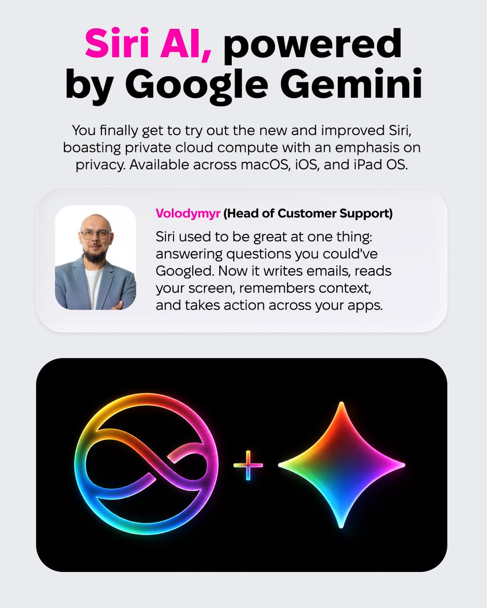 MacPaw's tweet photo. macOS Golden Gate is here 🌉

A smarter Siri. App schedules that work around your kids' day. Photo edits you couldn't make before.

We've covered every major update so you don't have to. Swipe through to see what's changed and what it means for your Mac 👇
 
#macOSGoldenGate https://t.co/yEr21vU1dG