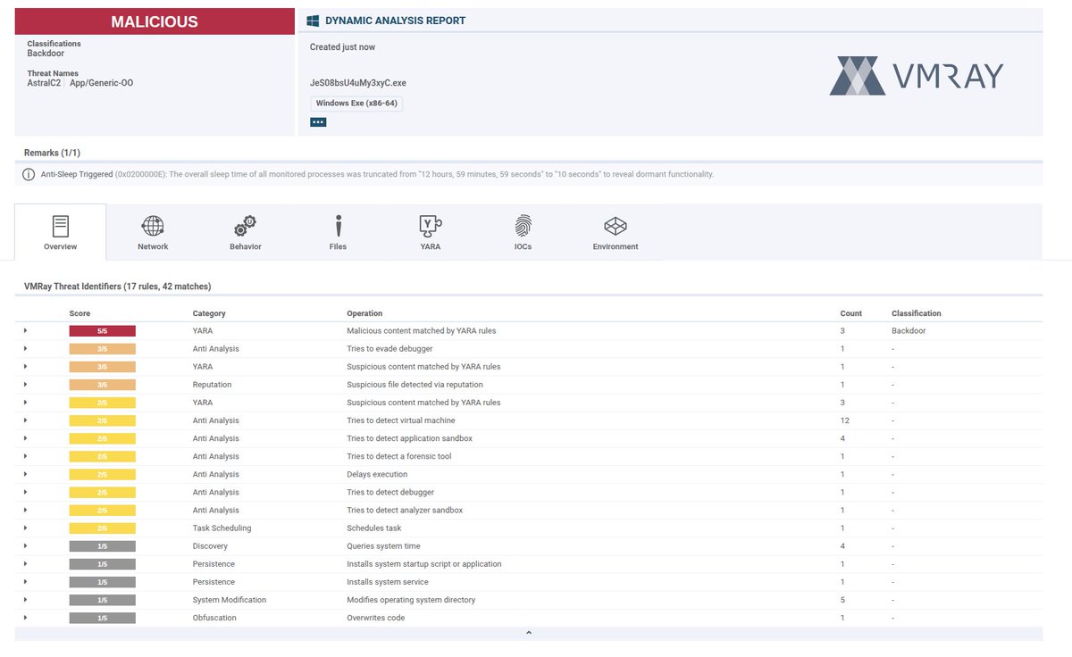 vmray's tweet photo. 🔎 New Telegram-based RAT with capabilities for (almost) every scenario: Astral C2

🔗 Report: https://t.co/PAZ5CQcB3K

We found a new Telegram-based RAT “Astral C2”, first uploaded to VirusTotal on 2026-09-13. This implant offers advanced capabilities for the operator with Telegram as a sole C2 channel.

💡 In a nutshell:
- Astral C2 observed with C2 via Telegram bot “bot8943612540:AAG0J2fqQC21igji3gD5gabJu-t5fvPRCz4” (Telegram username: astral_c2_bot)
- Pulls /getUpdates API endpoint for operator commands, /sendMessage and /sendDocument for exfiltration
- Only activates malicious behavior after operator command
- Contains capabilities for smash-and-grab stealer operations, as well as advanced intrusions
        The observed sample contains targeting for game cheats, crypto exchanges, email providers, and Russian banks
- Telegram as a C2 channel often avoids reputation based alerting or blocking
- Plaintext commands for basic functionality like keylogging, implant status and interactive shell
- Encrypted advanced functionality via operator tooling “https://t.co/2lBlsjh2FO”
        Credential theft (e.g. Browsers, applications, and LSASS dumping)
        Privilege escalation (e.g. SeDebugPrivilege, UAC Bypass)
        Screenshots, webcam, microphone and clipboard access
        Lateral movement
        Code injection
        Anti-forensics
        SOCKS5 proxy and port-forwarding

🗝️ Recommendation:
Monitor or block Telegram API access (api[.]telegram[.]org) due to Telegram being an increasingly popular C2 channel for malware and phishing