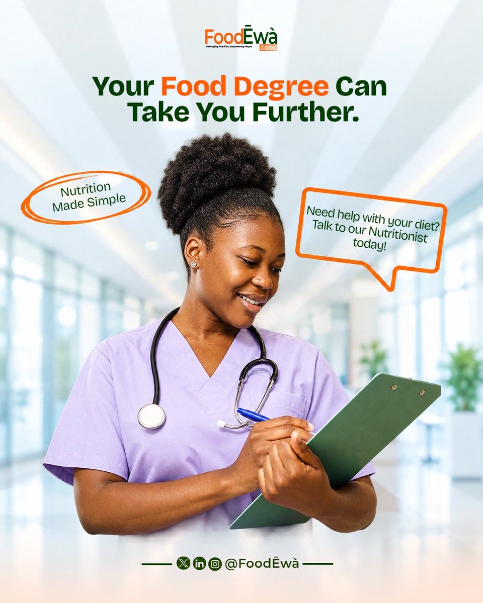 FoodEwaLabs's tweet photo. Your food degree is more than a certificate, it can be a passport to many meaningful career paths. 

From nutrition and food safety to product development, research, quality control, public health, entrepreneurship and beyond, https://t.co/rD674NxbQ0