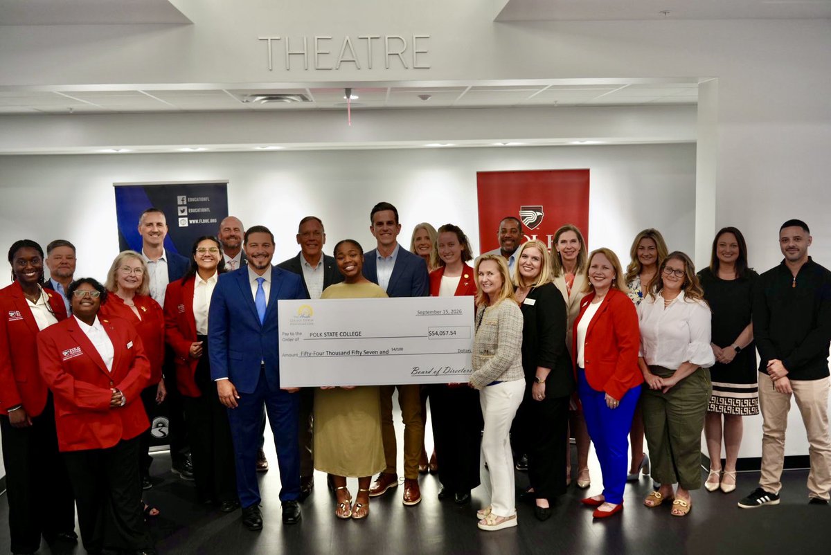 EducationFL's tweet photo. Scholarships open doors for students, strengthen our schools, and create a brighter future for Florida. 

Yesterday, Commissioner @HenmackIII presented @PolkState with a more than $54,000 contribution from the @FLCollegeSystem Foundation to the Polk State College Foundation.

This contribution supports scholarships for Polk State students and represents our commitment to providing opportunity for Floridians.