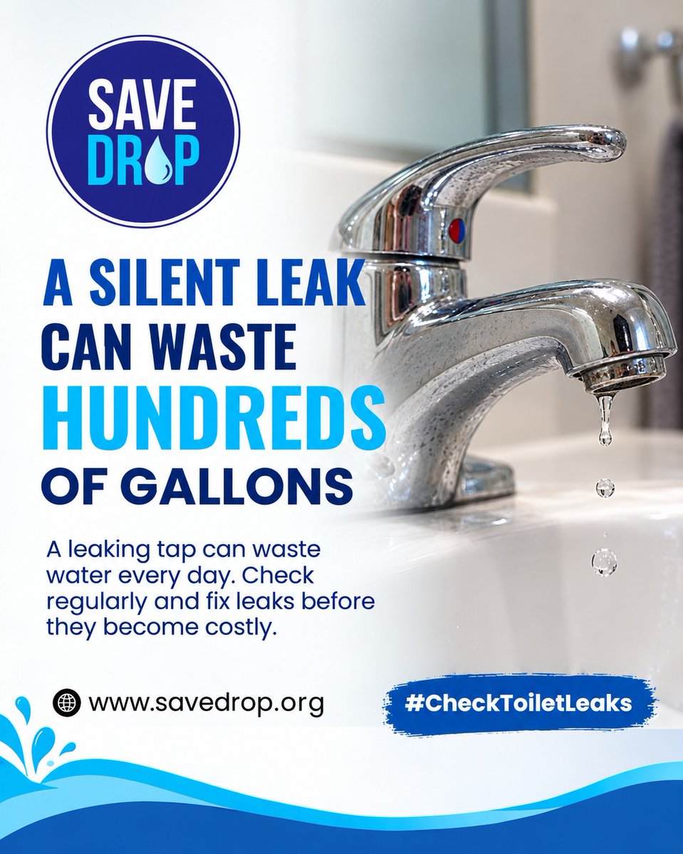 SaveDrop2024's tweet photo. A tiny drip can become a big waste.

That slow, silent leak might seem harmless, but every drop adds up. 💦

🔧 Check your faucets regularly.
💧 Fix leaks promptly.
🌎 Save water, one drop at a time.

Don’t let your water go down the drain!

#SaveDrop #SaveWater #EveryDropCounts https://t.co/wsgWZgXDD7