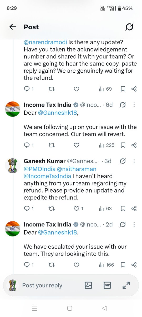 Ganneshk18's tweet photo. @IncomeTaxIndia @IncomeTaxIndia @nsitharaman @PMOIndia @narendramodi Still escalating the issue??
Middle-class salaried employees drained by tax.
Why deduct first… why not immediate refunds??#incometax #refund #modigovt #tax https://t.co/nxfchs2kO6