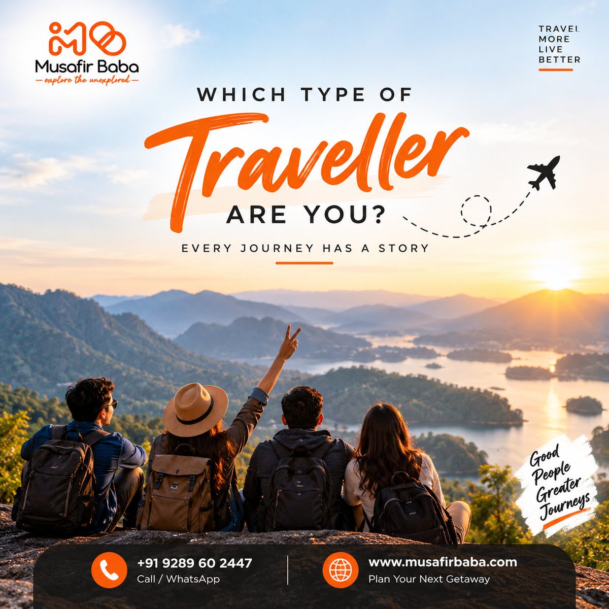 itsmusafirbaba's tweet photo. βοΈ Which type of traveller are you?
01 β The Planner
02 β The Explorer
03 β The Foodie
04 β The Photographer
05 β The Relaxer
Comment your number and tag your travel partner!
π +91 9289602447
π https://t.co/WkDB4xbCd6
#MusafirBaba #TravelPersonality #TravelWithFriends https://t.co/7Jv6LpDFa2