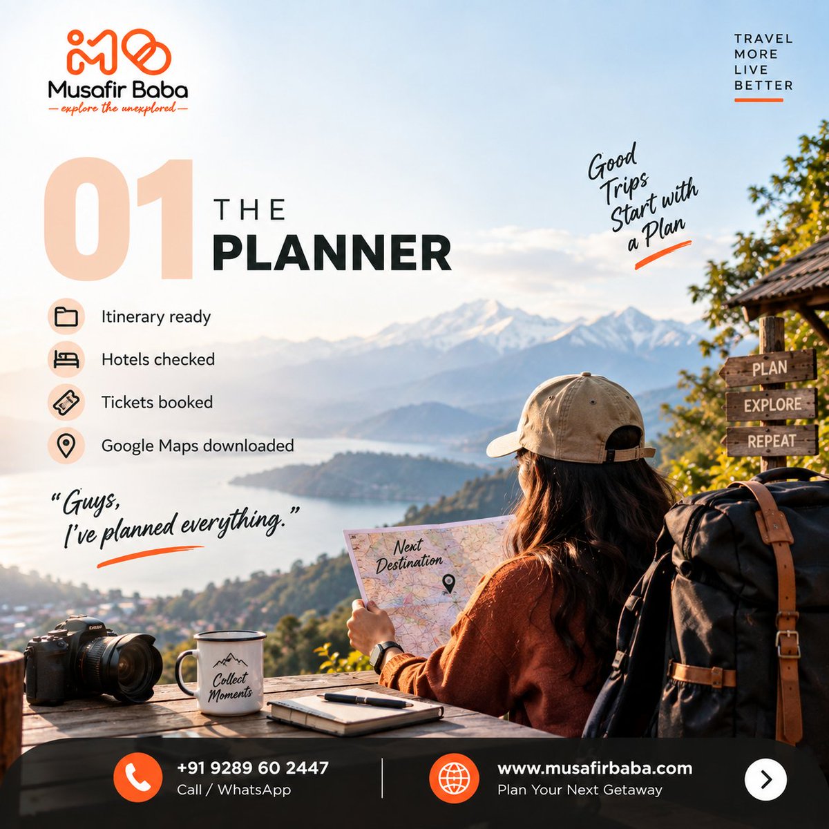 itsmusafirbaba's tweet photo. βοΈ Which type of traveller are you?
01 β The Planner
02 β The Explorer
03 β The Foodie
04 β The Photographer
05 β The Relaxer
Comment your number and tag your travel partner!
π +91 9289602447
π https://t.co/WkDB4xbCd6
#MusafirBaba #TravelPersonality #TravelWithFriends https://t.co/7Jv6LpDFa2