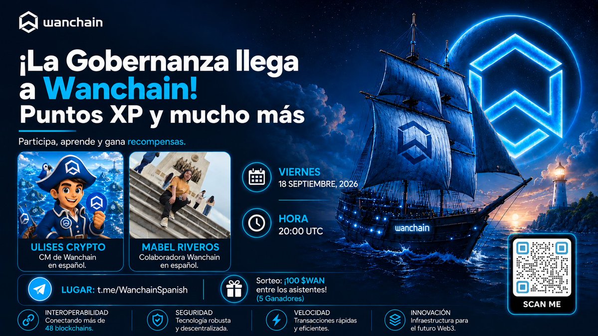 WanchainSpanish's tweet photo. 🎙Sesión AMA con @Ulises_Crypto — ¡No te lo pierdas!

TEMA: ¡La Gobernanza llega a Wanchain! Puntos XP y mucho más... 💥🚀 

🎁  $WAN y XP en premios, más sorpresas.

📄 Deja tu pregunta en el formulario y participa por uno de los premios: https://t.co/KzWQTSFPTk
📅 Viernes, 18 de Septiembre 20:00 UTC en nuestro Telegram en español: https://t.co/BLFU4zL2kF

#AMA #WAN #DeFi #BridgeFi #Airdrop