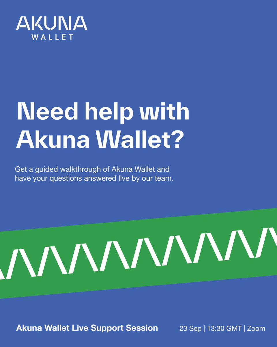akunawallet's tweet photo. If you’ve been meaning to explore Akuna Wallet but aren’t sure where to start, this session is for you.

Join our team for a live walkthrough where we’ll show you how the platform works, share helpful tips and answer your questions in real time.

📅 23 Sep 2026 ⏰ 13:30 GMT

Register now: https://t.co/9P3MsdhwCR