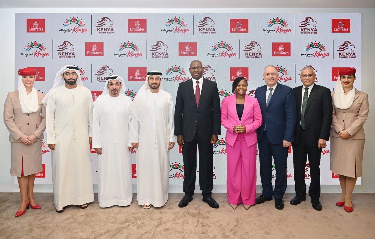 TourismKe__'s tweet photo. Tourism Principal Secretary Amb. (Prof.) @JuliusKBitok today witnessed the signing of a strategic partnership between the Kenya Tourism Board (KTB) and @emirates on the sidelines of the 2026 Arabian Travel Market in Dubai.

The agreement, signed in the presence of KTB Chief Executive Officer @JuneChepkemei and senior Emirates representatives, will deepen collaboration in destination marketing and strengthen Kenya’s connectivity to key international markets through Emirates’ extensive global network.

As Kenya advances its ambition to welcome five million international visitors, strategic partnerships across tourism and aviation remain central to expanding market access, strengthening Kenya’s global destination profile and supporting sustainable growth in the sector.

The partnership reinforces Kenya’s commitment to building stronger global connections and positioning the country as an accessible, competitive and compelling destination.
#MagicalKenya
#ArabianTravelMarket2026