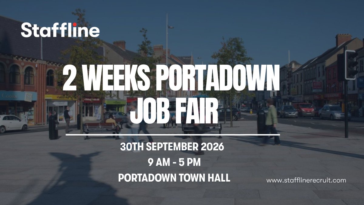 StafflineIre's tweet photo. 2 weeks to go until our Portadown Job Fair.

Join us on Wednesday 30 September to meet the team and explore current opportunities across Portadown and the surrounding areas.

Register now:
https://t.co/DMLZd2QRkI

#PortadownJobs #JobFair #PoweringYOU https://t.co/meVT9M1zJF