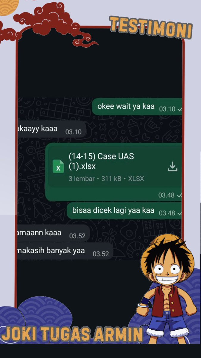 jokitugasarmin's tweet photo. 🚨TESTIMONI🚨 - Testi joki akuntansi keuangan | uts uas doneee😍💗 https://t.co/1cUwXBWINg #jokitugas #jokitugasmurah #jokibyarmin #zonauang️ https://t.co/TZMFWEMXcD