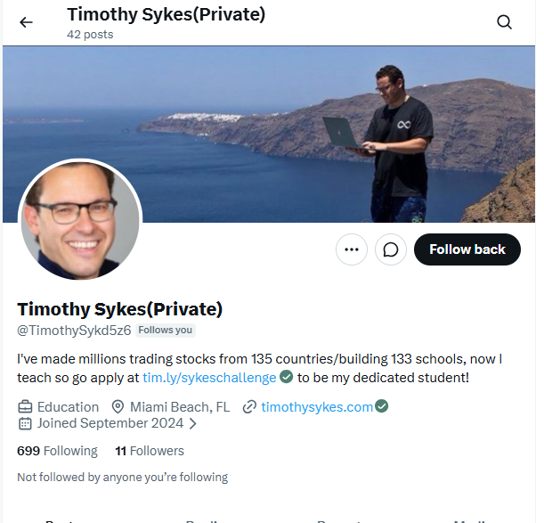DavidDb4490's tweet photo. @timothysykes There's an another imposter out there.  FYI.  I hope life is good (and this is the real Tim Sykes). https://t.co/mMDTFnv5CK