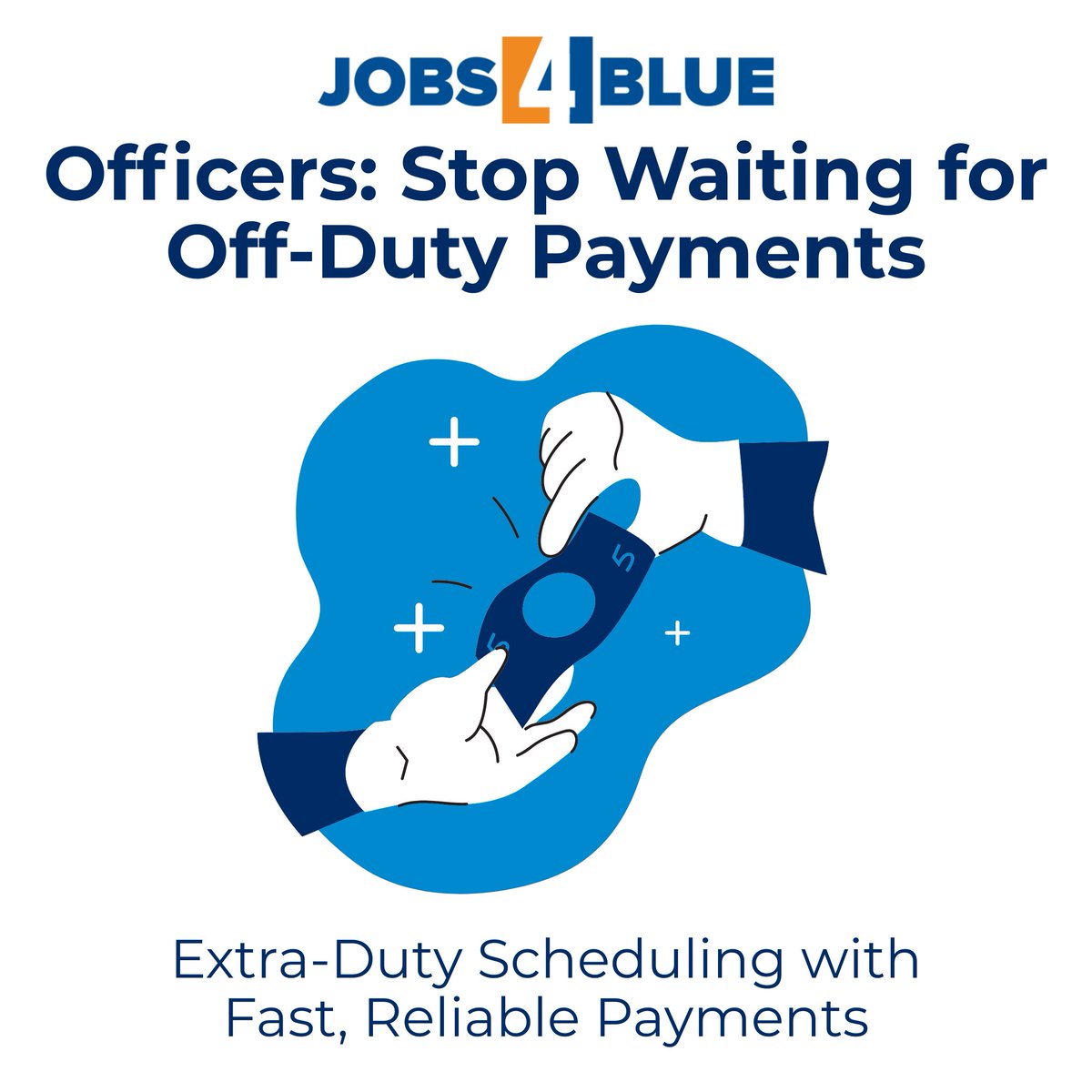 Jobs4Blue's tweet photo. Tired of delayed payments for extra-duty work? With Jobs4Blue, we finance your float and process payments with your next payroll. Control your schedule from your smartphone—view, accept, and check in/out of jobs. Take charge today! https://t.co/7MqIB5MzDl