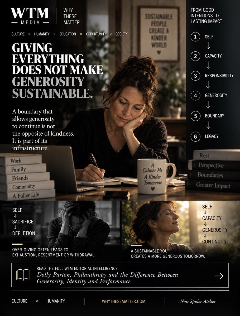 whythesematter's tweet photo. Generosity is not measured by how completely we empty ourselves. Its deeper value is what becomes possible for others—and what continues creating value beyond us.

Read the full WTM Editorial Intelligence: Dolly Parton, Philanthropy and the Difference Between Generosity, Identity and Performance.

https://t.co/OvMhK2h03D