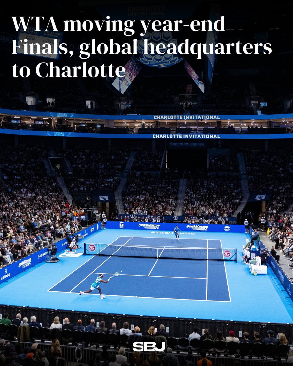 SBJ's tweet photo. The WTA Finals are headed to Charlotte, with Spectrum Center set to host the season-ending event from 2027-29 🎾

The WTA will also relocate its global headquarters from St. Petersburg to Charlotte over the next year.

MORE: https://t.co/80tFVuzzuQ https://t.co/YXEvVHrSfx