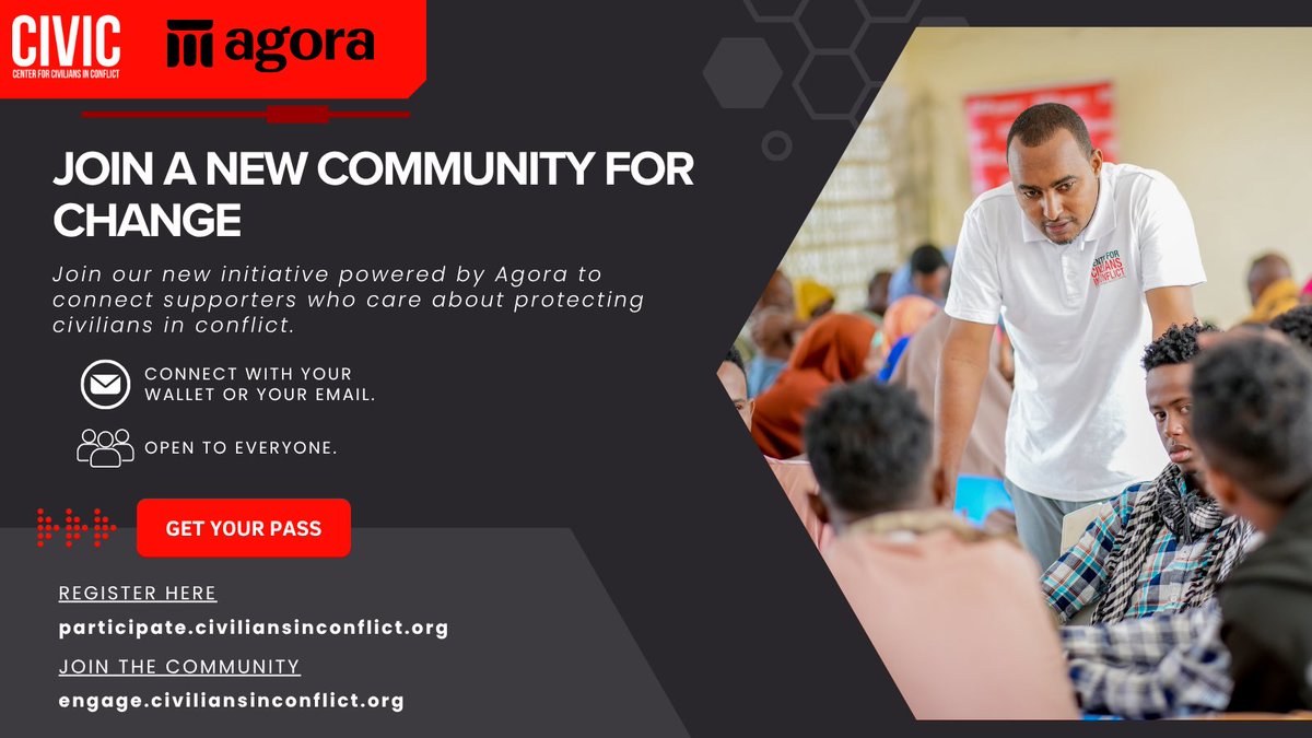 CivCenter's tweet photo. We're launching a new community initiative with @AgoraGovernance. 

This is an opportunity to connect with others who care about protecting civilians, explore new approaches to philanthathy and participation, and help us learn how communities can support humanitarian impact!  🌐 https://t.co/IkZRPsLJWZ