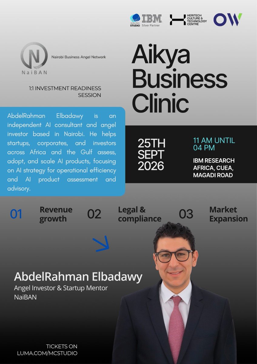 MCSQstudio's tweet photo. Upcoming events
25th September: Aikya Business Clinic at #IBMResearch Africa
Register Here: https://t.co/fDvLIcgQ1r https://t.co/BTYxSp43i2