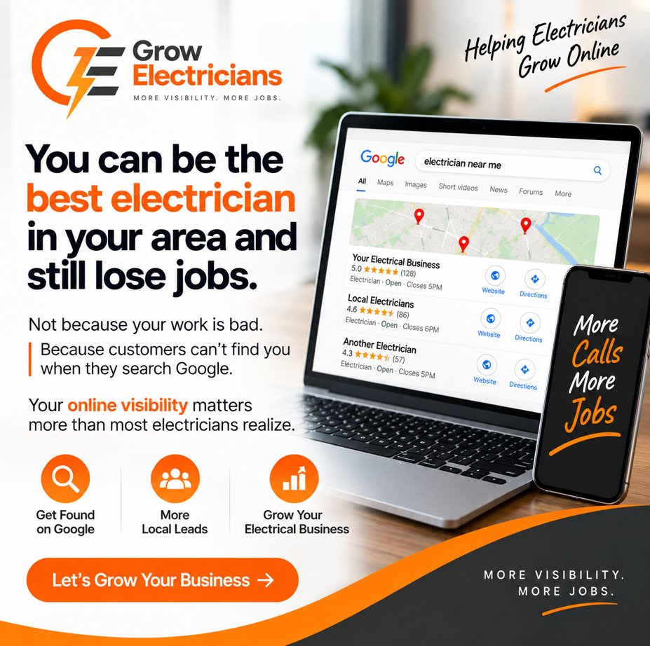 growelectrician's tweet photo. You can be the best electrician in your area and still lose jobs.

Not because your work is bad.

Because customers can’t find you when they search Google.

Your online visibility matters more than most electricians realize. 

#Electricians #LocalSEO #ElectricalContractors https://t.co/NudHRW9lcf