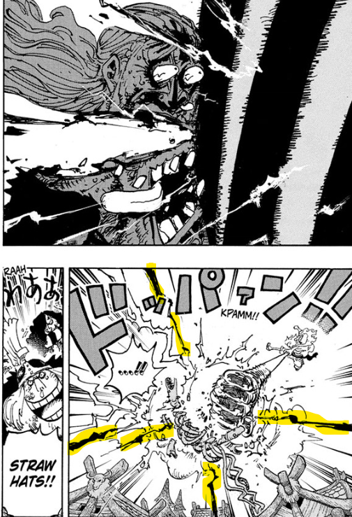RomPieceG5's tweet photo. I’ve seen people saying Oda retconned Holy Knights dying to attacks infused with Conqueror’s Haki because, in Chapter 1175, Luffy hit Sommers with Conqueror’s Haki and completely pulverized him. But I’ll explain why I think Sommers didn’t actually die from that attack.

The reason I think Sommers survived is because he was guarding with the Color of the Supreme King. Hear me out.

When Garp & Roger were fighting Xebec in Chapter 1165, Roger said he was using both the color of Armament and the color of the Supreme king, saying, “There’s no way I couldn’t have hurt him.” Garp then says Xebec was also guarding with the color of the Supreme King, so they cancel each other out.

Now go back to Chapter 1175. Luffy “pulverized” Sommers, but Sommers somehow managed to put himself back together. @Heauegerkergerk and I were talking about this on Discord, and we concluded that Sommers guarding with the color of the Supreme King could allow him to regenerate.

Then, in Chapter 1193, we finally get a panel showing Sommers using Gram with the Conqueror’s Haki indicator, “zzt” which confirms what we suspected, Sommers can infuse both his attacks and himself with the Color of the Supreme King.