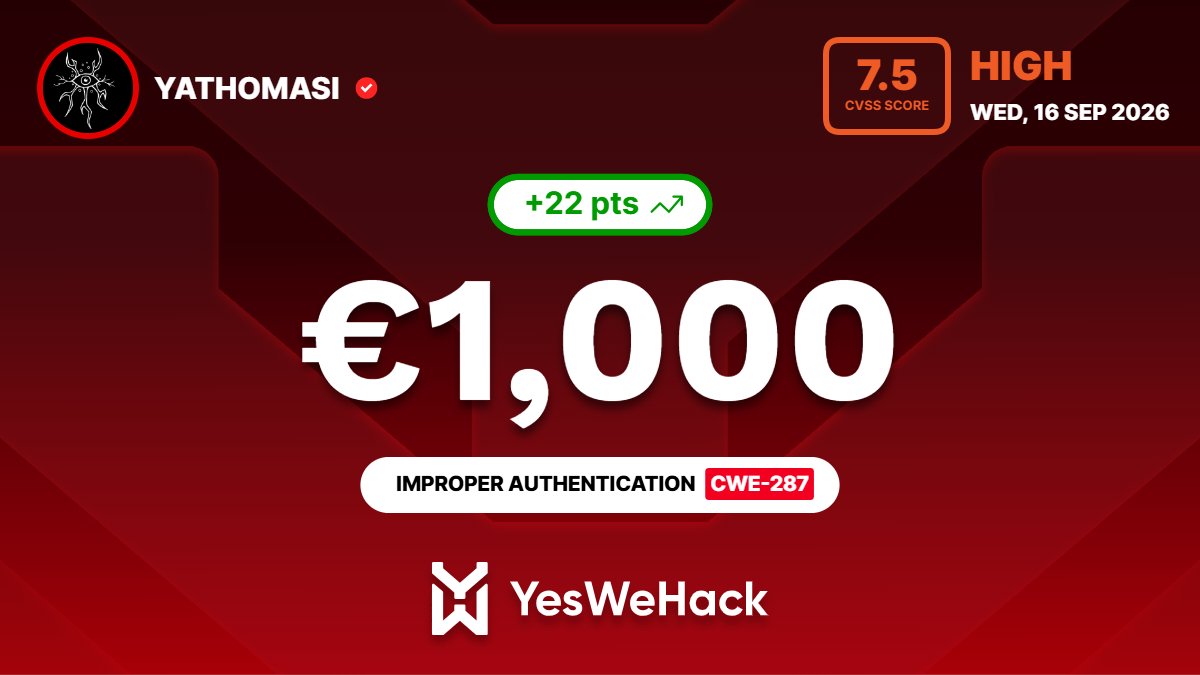 dipeshxy's tweet photo. 4-digit bounty from @yeswehack Let’s fucking goooo @AnshhBohara , we fucking did ittt 🔥
#BugBounty #togetherwehitharder #Cybersecurity #bughunter #Security #logicerror #idor #dipeshxd https://t.co/nHrixPFYW1
