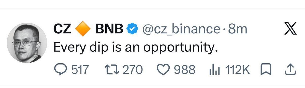 CryptoNewsHntrs's tweet photo. 🚨 CZ SAYS: BUY THE DIP https://t.co/9SfQZMS6IP
