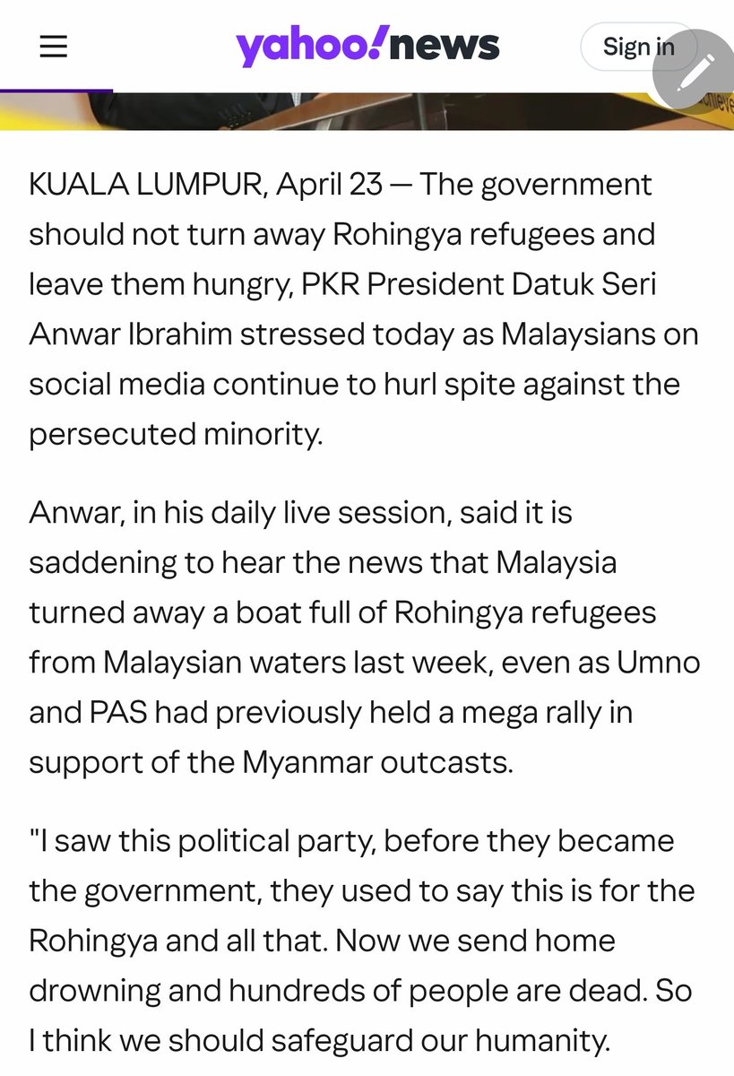 mynewshub's tweet photo. Kejap....

Ada kekeliruan di sini....

Pemerintah dulu dan PAS tak pernah jemput Rohingya untuk datang sini

Diaorang datang dari laut naik bot 

Pada April 2020...ketika Datuk Seri pembangkang..Datuk Seri kata sedih dengar kerajaan halang kemasukkan sebuah bot penuh pelarian Rohingya ketika itu.

Dilaporkan Datuk Seri meminta pelarian Rohingya tidak dihalau oleh kerajaan( the government should not turn away Rohingya refugees).

So...Datuk Seri sebenarnya bersetuju atau tidak Rohingya dibenarkan masuk ke Malaysia?

Adakah pendirian Datuk Seri kekal sama?